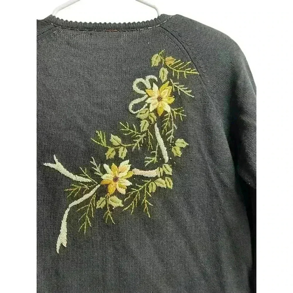 Tiara International Sweater Cardigan Small Black Embroidery Beaded - Picture 11 of 13